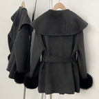 OFTBUY Pockets Elegant Warm Winter Fashion Outerwear Female New Women's Double-Faced Wool Coat Lapel Collar Belt Real Fox Fur
