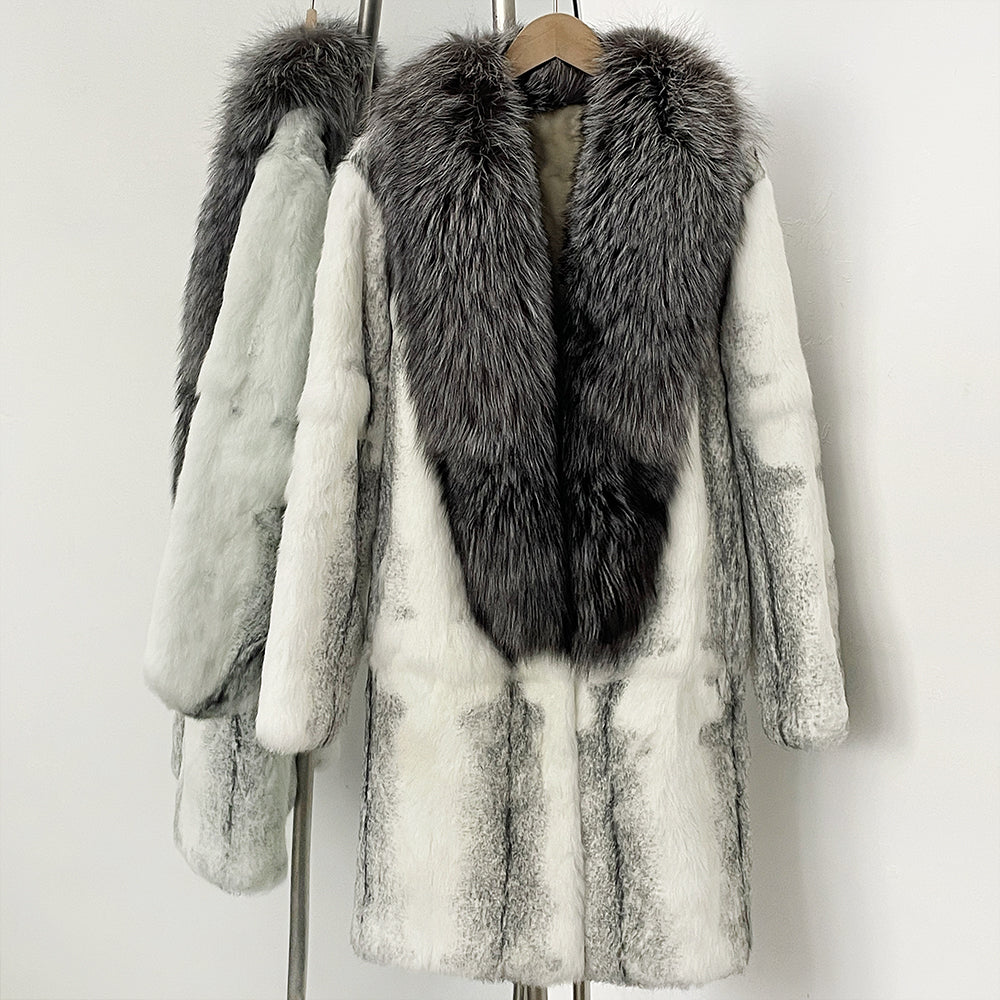 OFTBUY New Autumn Winter Clothes Women Mid-length Real Fox Fur Collar Jacket Female Luxury Warm Thick Natural Rabbit Fur Coat