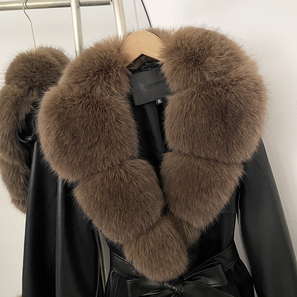 OFTBUY New Autumn Winter Clothes Women Long Faux Fur Jacket Female Fashion Vintage Belt Faux Leather Coat Outerwear Streetwear
