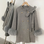 OFTBUY Bow Wool Jacket Mid-length Round Neck 100% Wool Coat Female New Autumn Winter Double-breasted Real Fox Fur Woolen Clothes