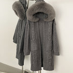 OFTBUY New Autumn Winter Knitted Clothes Women Fashion Thick Warm Belt Sweater Coat Female Hooded Real Fox Fur Cardigan Jacket
