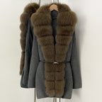 OFTBUY Metal Belt Knit Warm Winter Luxury Fashion Outerwear Sweater Cardigan New Women's Knit Coat with Full Real Fox Fur Front