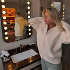 OFTBUY Luxury Knitted Zip-Up Hoodie with Oversized Real Fox Fur Hood - Premium Apres-Ski Luxe Loungewear