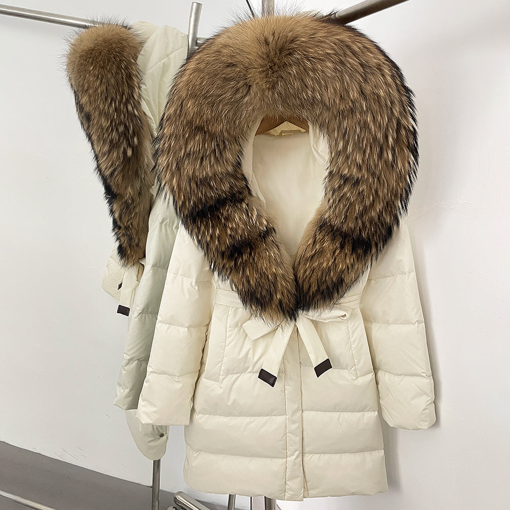 OFTBUY New Winter Genuine Fox Fur Hooded Puffer Coat Women Women's White Duck Down Jacket Outerwear Female Fashion Parkas