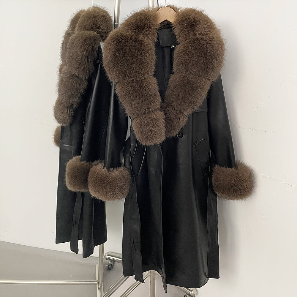 OFTBUY New Autumn Winter Clothes Women Long Faux Fur Jacket Female Fashion Vintage Belt Faux Leather Coat Outerwear Streetwear