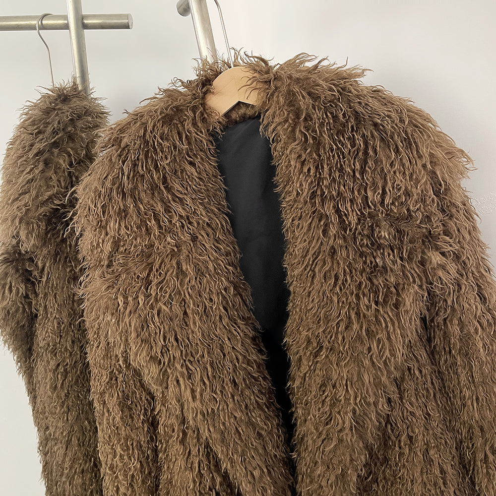 OFTBUY New Winter Clothes Women Fashion Faux Mongolia Sheep Fur Coat Warm Thick Fake Fur Jacket Long Sleeve Artificial Fur Overcoat