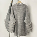 OFTBUY Loose Oversize Knitwear Coat Real Fox Fur Button Cardigan Swrater Jacket Female New Spring Autumn Knitted Clothes Women