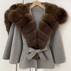 OFTBUY Belt Real Fox Fur Wool Coat Female New Autumn Winter Warm Clothes Women Natural Fox Fur Collar Cashmere Woolen Jacket