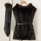 OFTBUY Luxury Sleeveless Faux Fur Jacket Women Fashion New Autumn Winter Fake Fur Clothes Female Warm Thick Belt Artificial Fur Coat