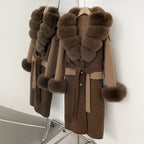 OFTBUY Patchwork Double-faced Cashmere Wool Jacket Real Fox Fur Collar Woolen Coat Female New Fashion Fur Winter Clothes Women