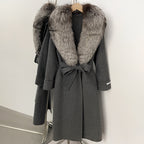 OFTBUY Belted Elegant Warm Outerwear Coat Female Women's Luxury Double-Faced Wool Jacket Winter Oversized Real Fox Fur Collar
