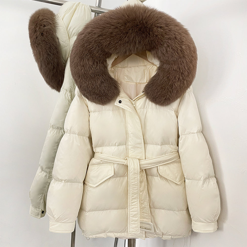 OFTBUY Hooded Real Fox Fur Down Coat Female New Autumn Winter Top Clothes Women Thickened Warm Natural Fur Fluffy Puffer Jacket
