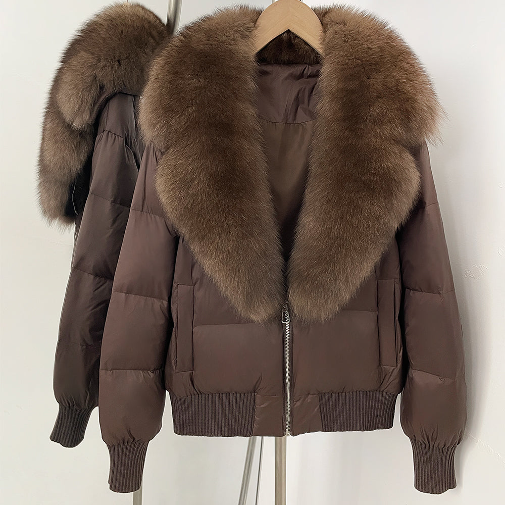 OFTBUY Zipper Luxury Warm Winter New Women's Puffer Jacket with Real Fox Fur Collar Fashion Outerwear Duck Down Coat Female