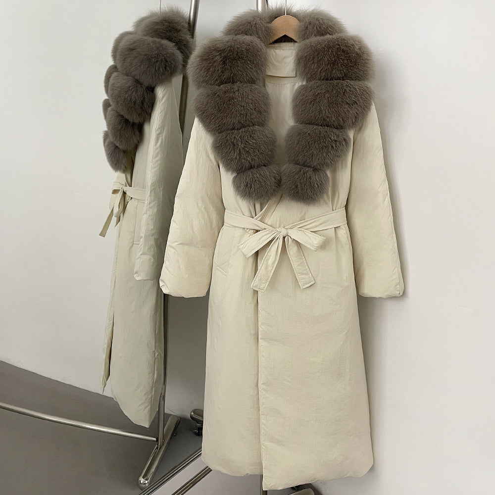 OFTBUY Real Fox Fur Collar Fluffy Puffer Jacket Female New Long Winter Down Clothing Women Thickened Warm White Duck Down Coat