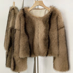 OFTBUY Luxury Collarless Faux Fur Jacket - Chic Short Fluffy Vegan Fur Coat for Women