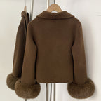 OFTBUY V-neck Single Breasted Woolen Jacket Short Real Fox Fur Wool Coat Women New Fashion Autumn Winter Top Clothes Female