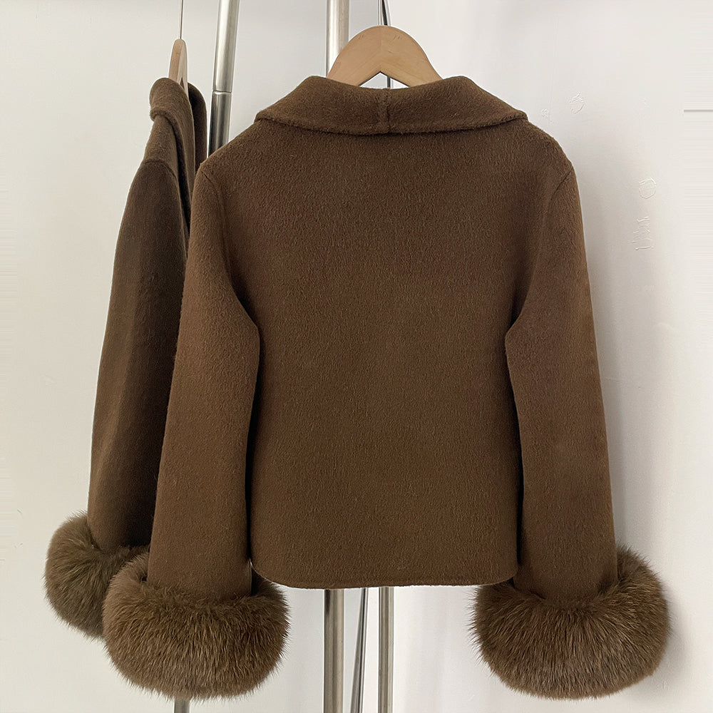 OFTBUY V-neck Single Breasted Woolen Jacket Short Real Fox Fur Wool Coat Women New Fashion Autumn Winter Top Clothes Female