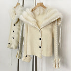 OFTBUY New Spring Autumn Top Cardigan Clothing Female Short Slim Real Fox Fur Knitted Sweater Women Real Fur Knittig Jacket Lady
