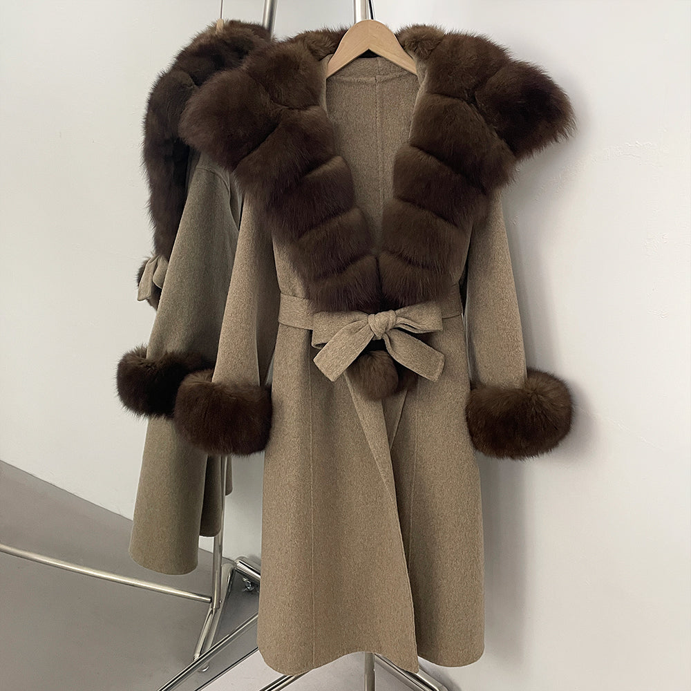 OFTBUY New Autumn Winter Warm Woolen Clothes Women Long Sleeves Cashmere Woolen Jacket Luxury Real Fox Fur 100% Wool Coat Female
