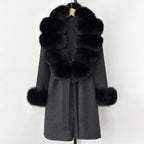 OFTBUY New Autumn Winter Top Clothes Women Belt Natural Fur Wool Coat Female Fashion Warm Woolen Jacket with Real Fox Fur Collar