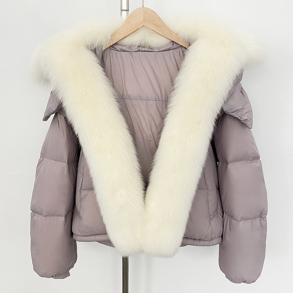 OFTBUY Ultra-Luxury 90% Duck Down Puffer Jacket with Oversized Real Fox & Raccoon Fur Collar
