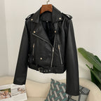 OFTBUY Women's Black Faux Leather Moto Biker Jacket Asymmetric Zip PU Coat with Belt New Autumn Winter Vintage Punk Outerwear
