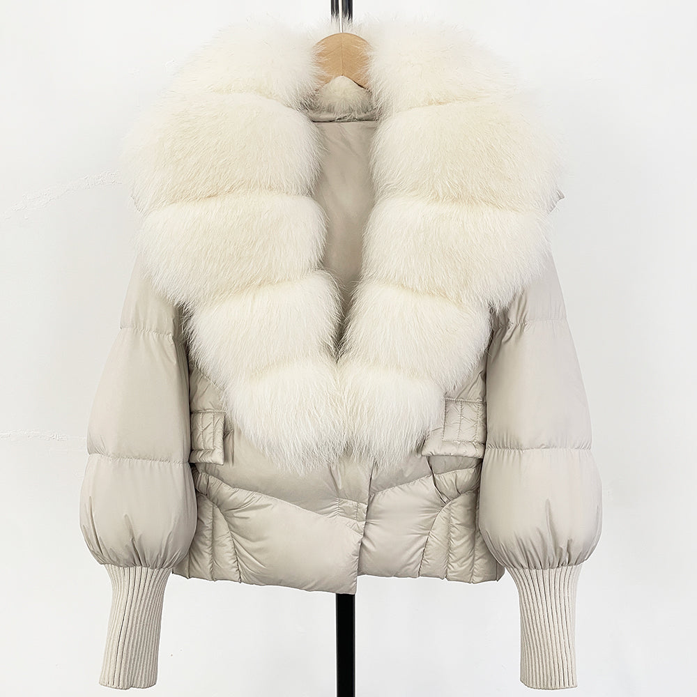 OFTBUY Big Natural Fox Fur Coat Women New Winter 90% White Duck Down Jacket Female Short Puffer Feather Coats Parkas