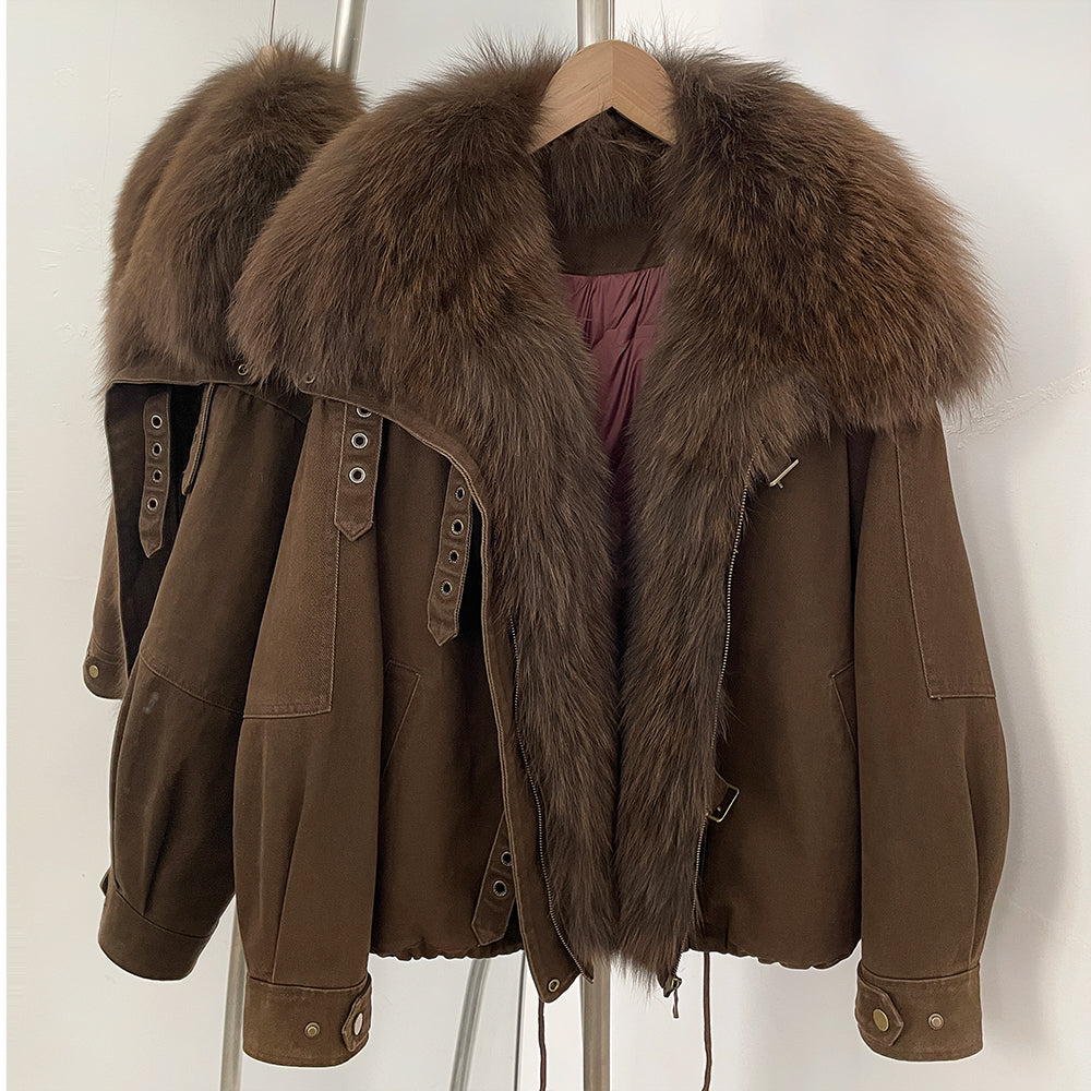 OFTBUY 100% Cotton Natural Fur Duck Down Coat Female New Winter Thick Warm Clothes Women Loose Real Fox Fur Puffer Jacket Lady