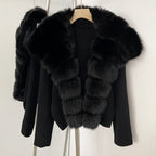 OFTBUY Women's Short Cardigan with Big Real Fox Fur Collar New Autumn Winter Knit Clothing Female Natural Fur Warm Sweater Lady