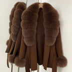OFTBUY New Women's Double-Faced Wool Coat with Large Real Fox Fur Belted Warm Jacket Winter Elegant Fashion Outerwear Female