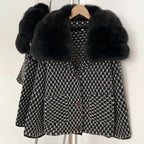 OFTBUY Women's Real Fox Raccoon Fur Collar Houndstooth Knit Cardigan Warm Winter Sweater Coat Female Luxury Elegant Outerwear