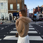 OFTBUY Luxury Knitted Zip-Up Hoodie with Oversized Real Fox Fur Hood - Premium Apres-Ski Luxe Loungewear