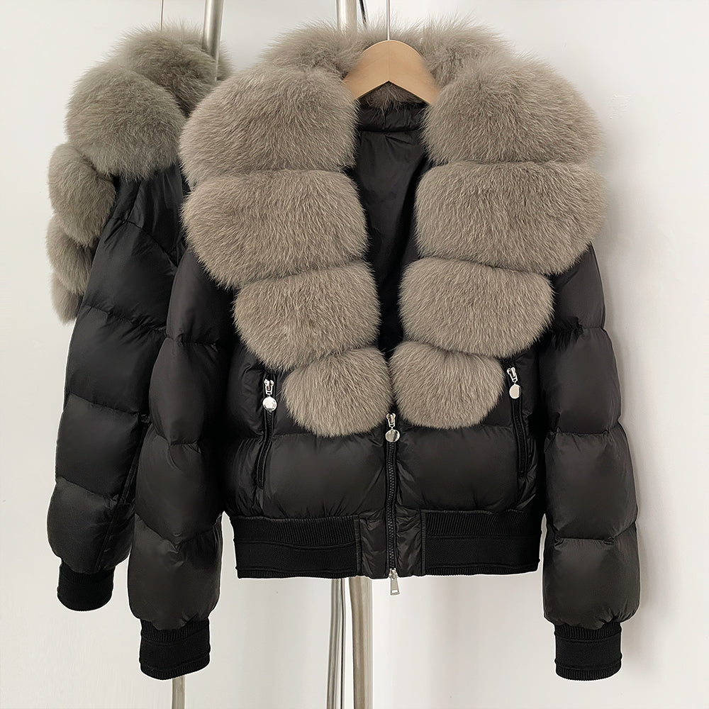 OFTBUY Real Fox Fur Collar Puffer Jacket Female New Winter Top Fluffy Clothing Thick Warm Natural Fur White Duck Down Coat Women