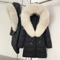 OFTBUY New Winter Genuine Fox Fur Hooded Puffer Coat Women Women's White Duck Down Jacket Outerwear Female Fashion Parkas