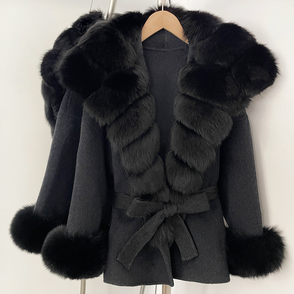OFTBUY Luxury Real Fox Fur 100% Wool Coat Female New Autumn Winter Warm Woolen Clothes Women Long Sleeves Cashmere Woolen Jacket
