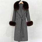 OFTBUY Fashion Warm Top Clothing Women Real Fur Wool Coat Female New Autumn Winter Wool Jacket with Natural Fur Collar and Cuffs