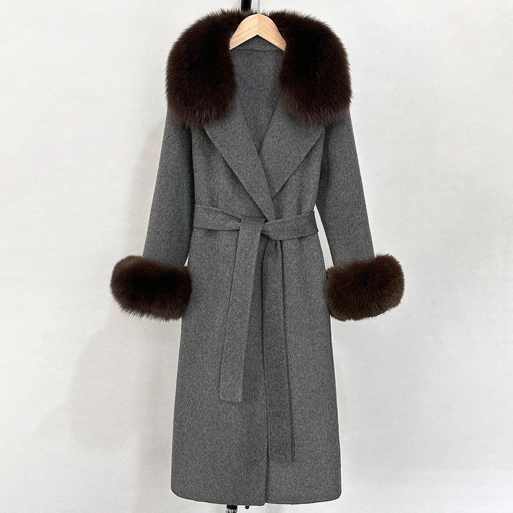 OFTBUY Fashion Warm Top Clothing Women Real Fur Wool Coat Female New Autumn Winter Wool Jacket with Natural Fur Collar and Cuffs