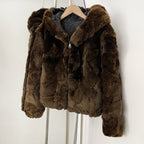 OFTBUY V-Neck Open Front Fur Jacket Female New Autumn Winter Outerwear Women's Brown Patchwork Real Rex Rabbit Fur Short Coat
