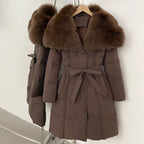 OFTBUY New Winter Thickened Clothes Women Long Big Natural Fox Fur Puffer Coat Female Real Fox Fur Fluffy White Duck Down Jacket