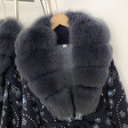 OFTBUY Women's Paisley Knit Cardigan with Real Fox Fur Trim Belted Sweater Coat Female New Luxury Clothes Winter Outerwear Lady