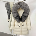 OFTBUY New Winter Genuine Fox Fur Hooded Puffer Coat Women Women's White Duck Down Jacket Outerwear Female Fashion Parkas
