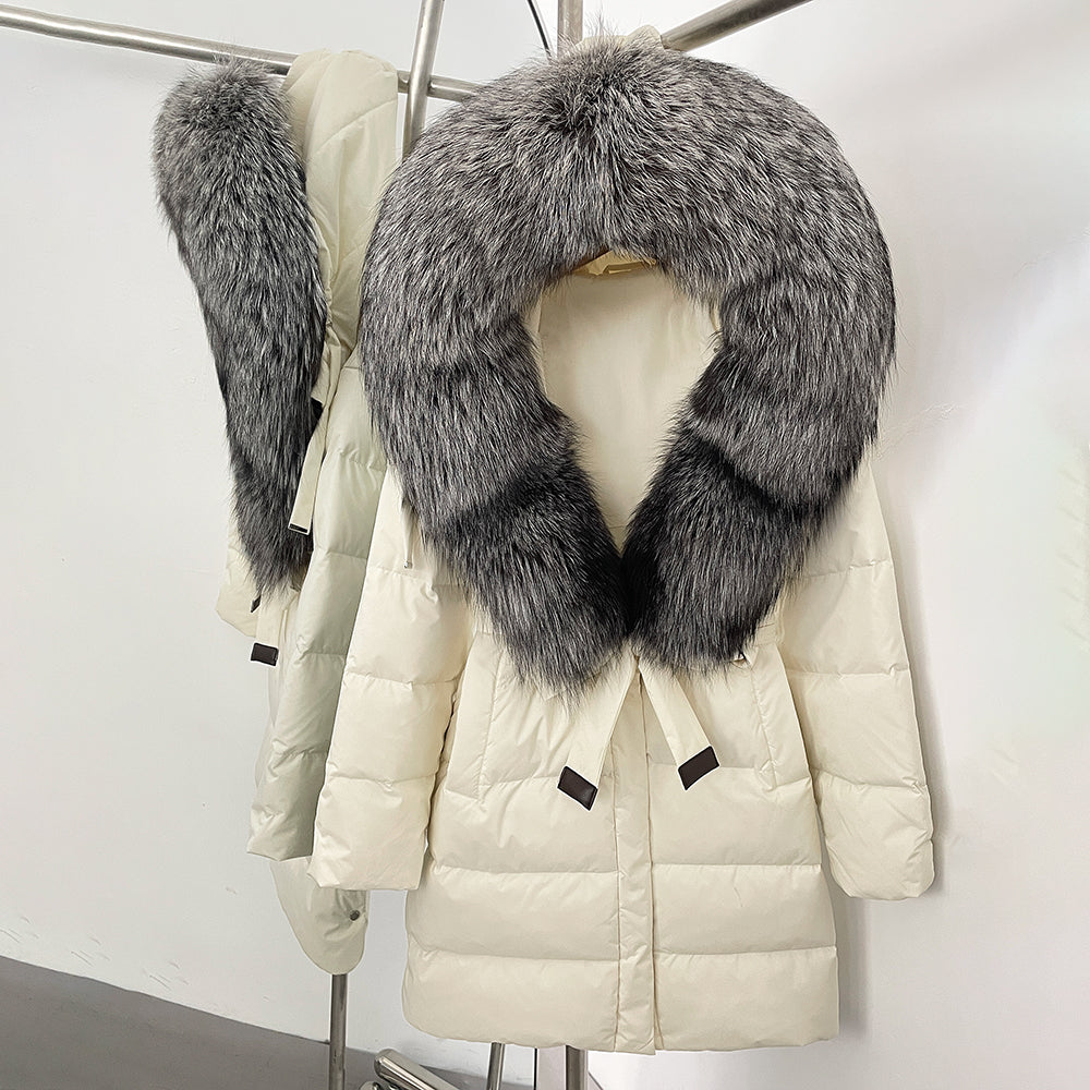 OFTBUY New Winter Genuine Fox Fur Hooded Puffer Coat Women Women's White Duck Down Jacket Outerwear Female Fashion Parkas