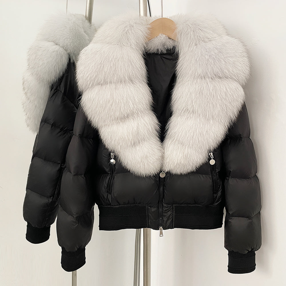 OFTBUY Real Fox Fur Collar Puffer Jacket Female New Winter Top Fluffy Clothing Thick Warm Natural Fur White Duck Down Coat Women