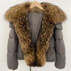 OFTBUY Ultra-Luxury 90% Duck Down Puffer Jacket with Oversized Real Fox & Raccoon Fur Collar