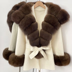 OFTBUY Luxury Real Fox Fur 100% Wool Coat Female New Autumn Winter Warm Woolen Clothes Women Long Sleeves Cashmere Woolen Jacket