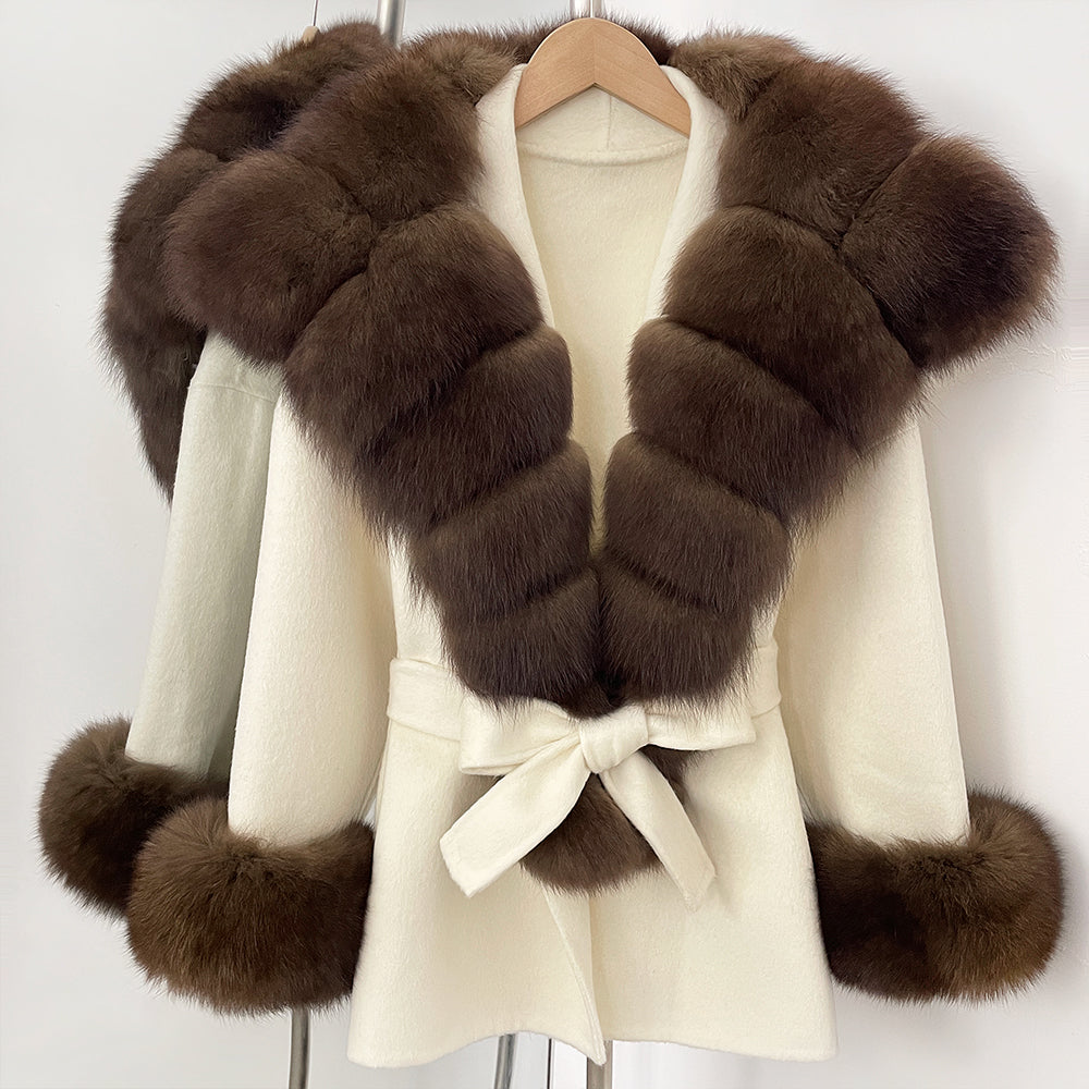 OFTBUY Luxury Real Fox Fur 100% Wool Coat Female New Autumn Winter Warm Woolen Clothes Women Long Sleeves Cashmere Woolen Jacket