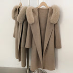 OFTBUY Long Hooded Real Fox Fur Wool Jacket Women New Autumn Winter Woolen Clothes Female Fashion Warm Natural Fur Woolen Coat