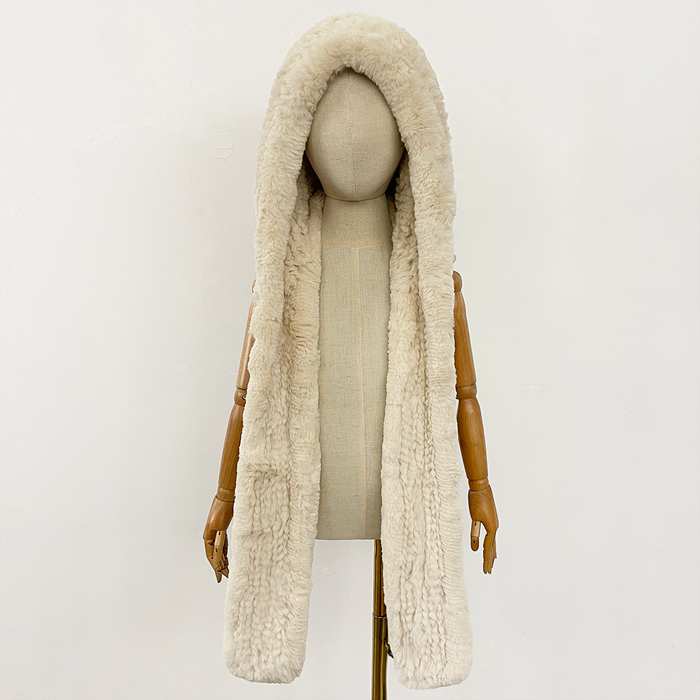 OFTBUY New Winter Cute Windproof Real Fur Cycling Cap with Muffler Female Thick Warm Natural Rabbit Fur Bomber Hat Scarf Women