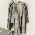 OFTBUY Luxury Long-Line Notch Lapel Faux Fur Coat - Elegant Winter Vegan Fur Overcoat