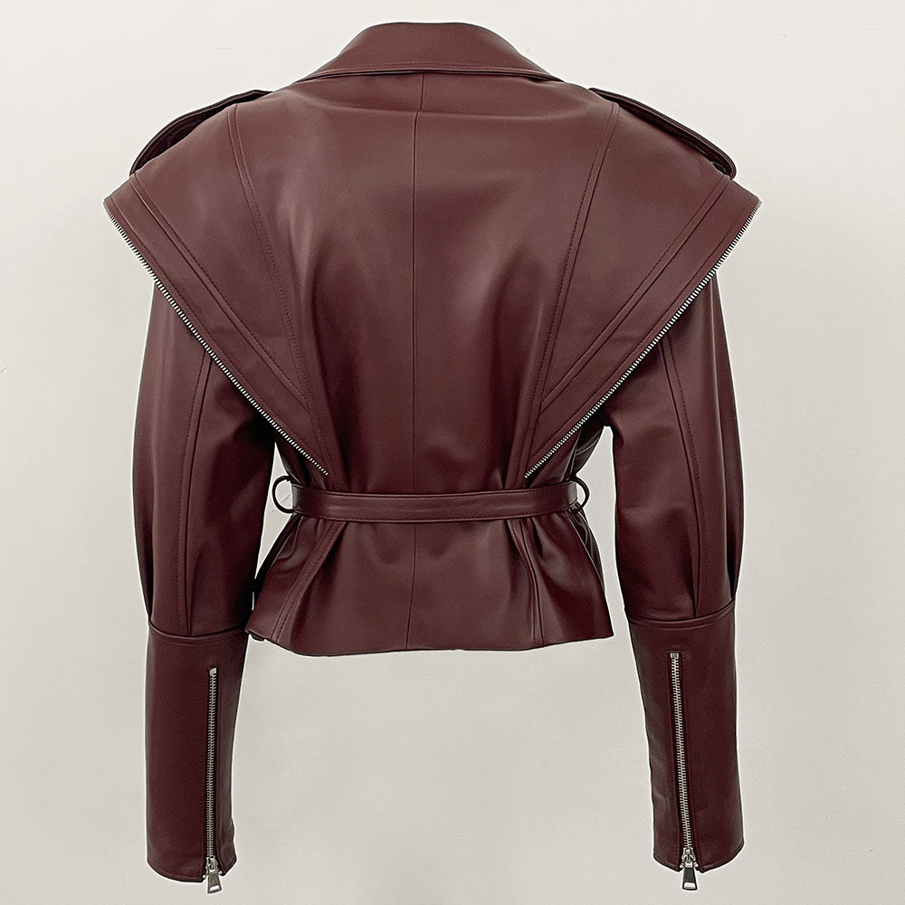 OFTBUY New Autumn Shoulder Leather Jackets Real Sheepskin Jacket Design Biker Leather Jacket Lady Genuine Leather Jacket Women